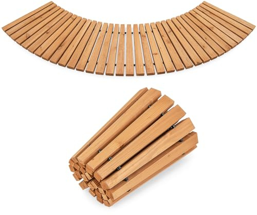 RELAX4LIFE Rollweg Holz, 216 x 53 cm, Gehweg ausrollbar, Gartenweg wetterfest, gebogener Holzweg Garten, Holzsteg mit Metalldraht, Trittplatte für Terrasse, Hochzeit, Gartentritt Holztritt, Natur