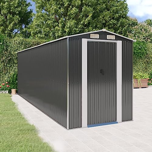 Willood Geräteschuppen mit Schiebetür Gerätehaus Gartenhaus Lagerschuppen Gartenschuppen Schuppen Anthrazit 192x606x223 cm Verzinkter Stahl