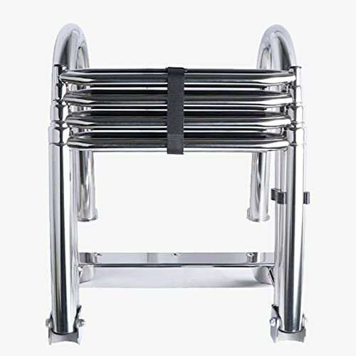 Échelle de Bateau Ponton à 4 marches, échelle intérieure télescopique Pliante en Acier Inoxydable avec entrée arrière avec pédale, échelle de Garde-Corps à Main, échelle de Pont de Bain pers