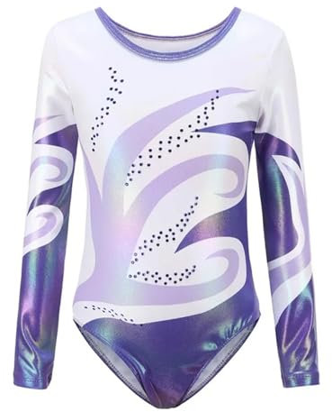 EKalgretrA Gymnastikanzug Mädchen Kinder Mädchen Gymnastik Trikot Langarm Praxis Tanz Tragen Helle Farbe Körper Anzüge Ballett Trikot(8)