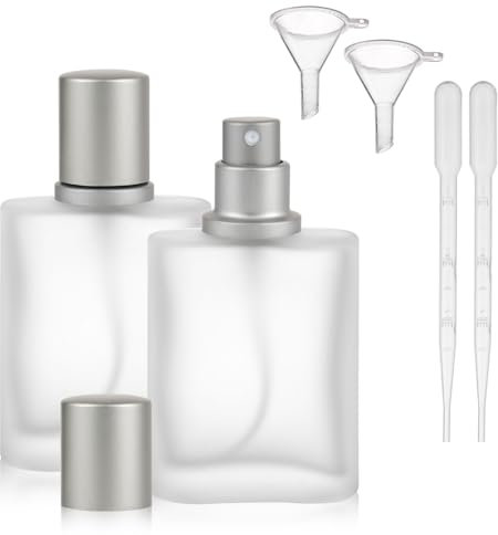 2 botellas de perfume vacías de 30 ml, frasco de perfume para rellenar, pulverizador de perfume mate, rellenable con gotero, embudo, botellas de cristal para viajes, fiestas (gris)