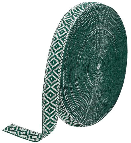 WADORN 18.28 m 23mm Jacquardbandbesatz Gewebte Nähbänder Im Vintage Boho Stil Mit Rauten Und Geometrischer Stickerei Aus Polyester Zum Selbermachen von Geschenkverpackungen Kleidung Meergrün