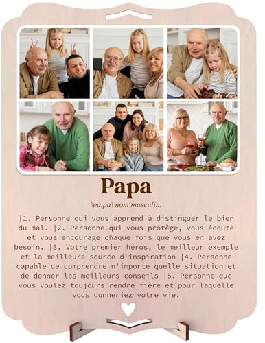 nagu® Papa. Cadeaux pour les pères. Tableau personnalisé avec photo pour un anniversaire ou la Fête des Pères. Carte cadeau en bois 30 x 22 cm, pour cadeaux personnalisés. Lettres et chiffres inclus