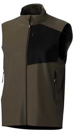 INPAKO Fleece Lined Vest for Men Women, Elastic Lightweight Sleeveless Bike Jacket with 3 Pockets, Full Zipper, Reflective, Brown, XX-L