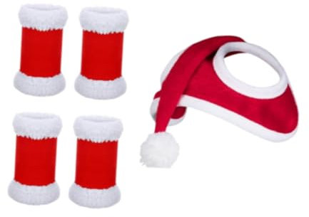 perfk Weihnachtsmütze für Pferde, 4-teilig, Beinwickel für Pferde, Kopfbedeckung, Fliegenbeinstiefel, Weihnachtsmütze für Pferde für Cosplay, 35cm X 43cm