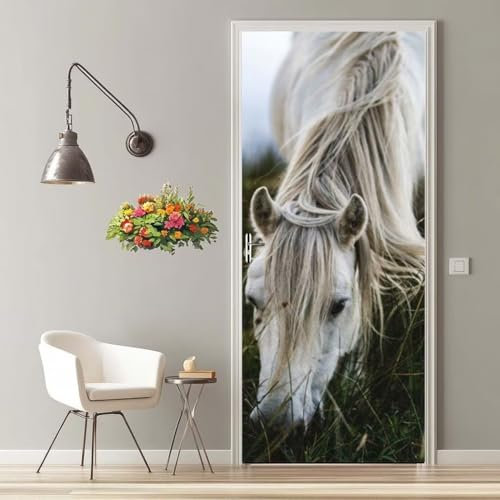 Türtapete Selbstklebend 90X200 cm Türaufkleber 3D Türfolie Selbstklebend Tier Pferd Klebefolie Tür Türposter Tür Folie PVC Wasserfest Wandbild für Schlafzimmer Wohnzimmer Tür Dekoration Tapete -MT821