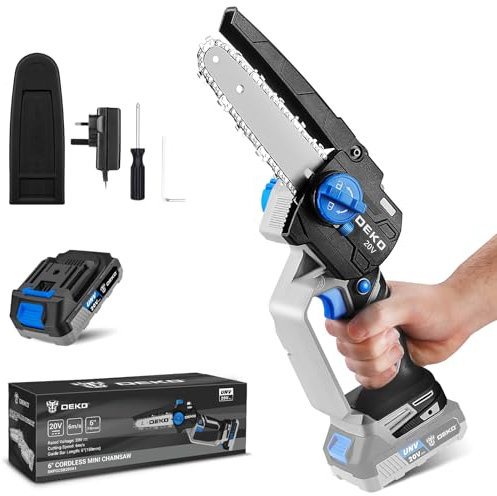 Mini motosega a batteria DEKOPRO: piccola motosega elettrica manuale da 15,2 cm, con una sola batteria, portatile, strumento di giardinaggio per il taglio di legno/alberi, regali per giardinaggio