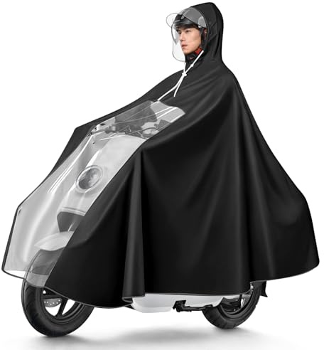 Vattentät cykling regn poncho: Cykel kompakt regncape med huva och reflekterande ränder, regnponcho för elfordon, cykel regnjacka, cykling regnponcho för cyklar elskoter, svart, one size stor