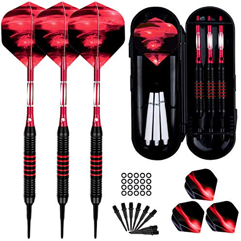 GUBOOM dartpilar med plastspets för elektronisk darttavla 3 stycken mjuka pilar set, 18 gram professionell mjuk darts dartpil och extra skaft flights dartspetsar anti-lösa gummiringar