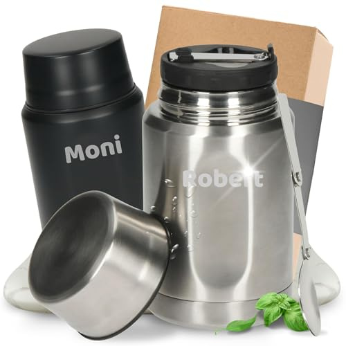 Personlig termobehållare i rostfritt stål Take Away – 0,5 l behållare – isoleringsbehållare för mat – läckagesäker matlåda för barn och vuxna – matbehållare med sked, färg: silver