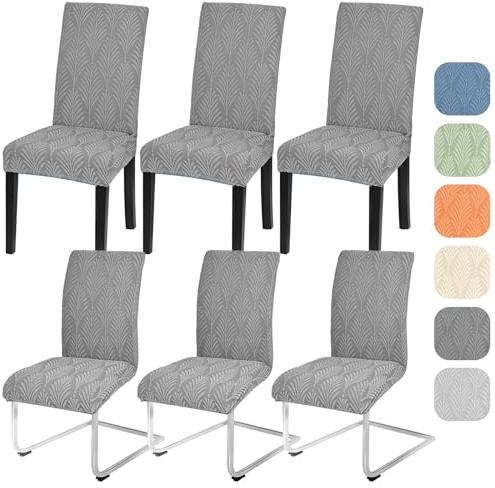 Alishomtll Stretch Stuhlhussen 4er/6er Set Stuhlbezug Universal für Schwingstühle Blatt Jacquard Esszimmerstühle Bezug Abnehmbare Stühle Schutz für Küche Bankett Hochzeit Party (Grau, 6pcs)