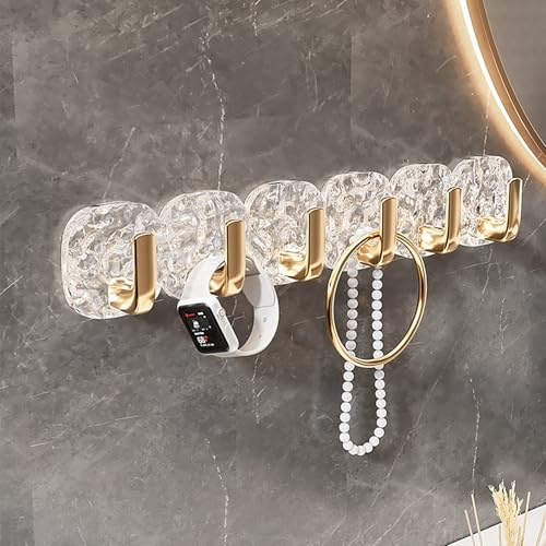 inkihuit Supporto per catena da parete, per gioielli, per collane e bracciali, anelli e orecchini, trasparente, con ganci dorati, 1 pezzo