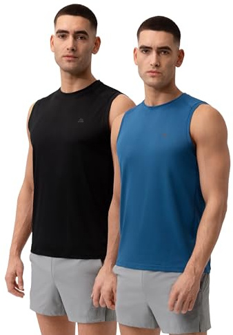 DANISH ENDURANCE Sportlinne herr, löpartröja, muskeltröjor, funktionell skjorta, Activewear för män, lätt och andas, 1-pack eller 2-pack, Flerfärgad (1 x svart, 1 x blå), XL