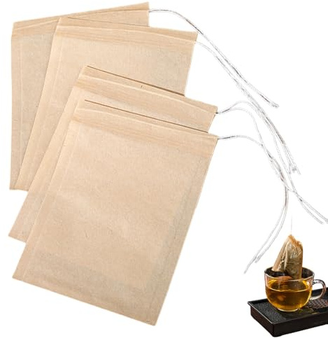 100 Pcs Unbleached Tea Filter Bags, 7x8cm Disposable Drawstring Tea Pouches, Biodegradable Natural Wood Pulp Empty Tea Bags for Loose Leaf Tea, Coffee, Herbs & Spices