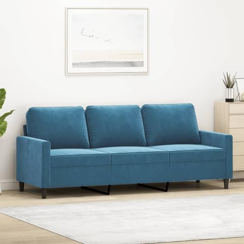 Emmtore Sofa 3-Sitzer, Loungesofa Couch mit Armlehnen Rückenkissen, Wohnzimmersofa Designsofa mit Metallgestell, Sitzmöbel Dreisitzer Samt,Blau,180 cm