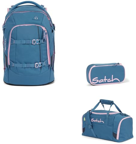Generisch Deep Rose Schulrucksack-Set, 3-teilig, Rucksack mit Sporttasche und Etui, Blau-Rosa
