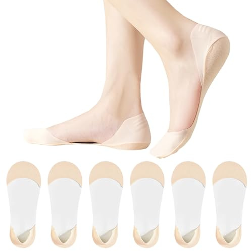 AYPOW 6 Paia Calzini Fantasmini Nylon Donna, Fodera Ultra Bassa Salvapiede Calzini Invisibili con Gel Antiscivolo, Morbidi Calze Barca per Tacchi Alti Mocassini Sneaker Appartamenti Scarpe da Barca