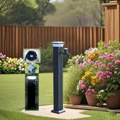Fontaine solaire à colonne d'eau LED avec robinet et pistolet pulvérisateur, décoration de jardin résistante au gel pour améliorer le robinet extérieur