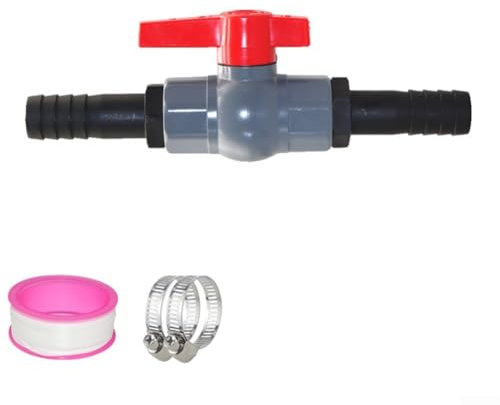 PVC Ball Valve With Hose Connector 25mm/19mm Shut Off Water Control Valve For Pool Irrigation System Garden Plumbing Pipe With 2 Hose Clamps And Sealing Tape Black Red