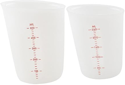 UTHCLO Misurini in Silicone Bianco Doppia Scala Graduata 250ml 500ml, Misurino Visibile e Leggero Per Dosaggio Preciso in Cucina e Laboratorio, Set 2 Pezzi