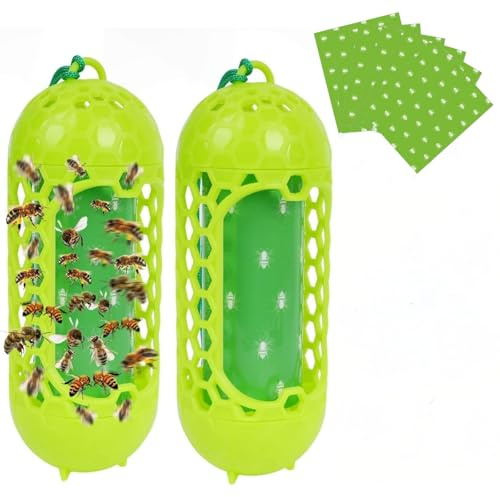 Insecticide Guêpes imperméables, 2 pièges à mouches avec 8 autocollants de remplacement de la couleur attire non toxique, insectes piège pour guêpes frelons, mouches, jaune vestes, trompette et