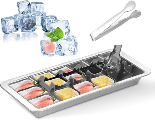 Stainless Steel Ice Cube Tray 18 Slot Removable Metal Ice Cube Maker with Easy Release Handle Detachable Freezer Square Ice Cube Mold for Making Various Ice Cubes and Frozen Foods
