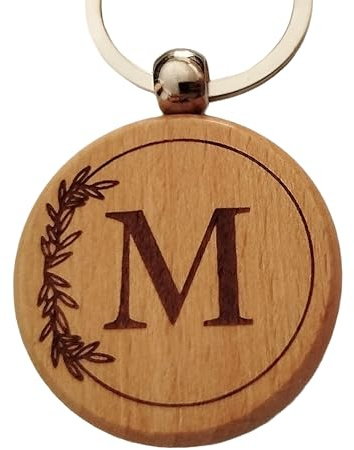 M Porte-clés Personnalisé Lettre M en Bois Gravé - Porte Clef Maison Voiture Cadeau Personnalisé Idéal pour Noël, Anniversaire ou Toute Occasion