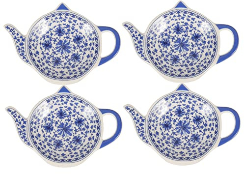 STOBAZA 4pièces Porte-sachets De Thé Forme De Théière Plat à Collations Céramique Repose-cuillères pour Sachets De Thé Organisateur De Cuisine