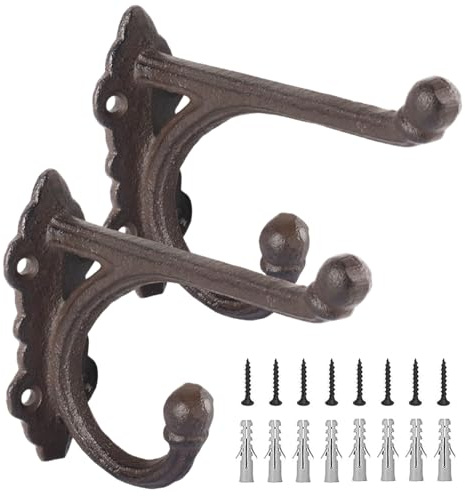 Zyiphor 2er Set Wandregal Vintage Gusseisen mit Schrauben - Kleiderhaken Vintage, 13x4x10 cm, Vintage Garderobenhaken - Antik Optik für Landhaus & Platzsparende Deko.(schwarz)