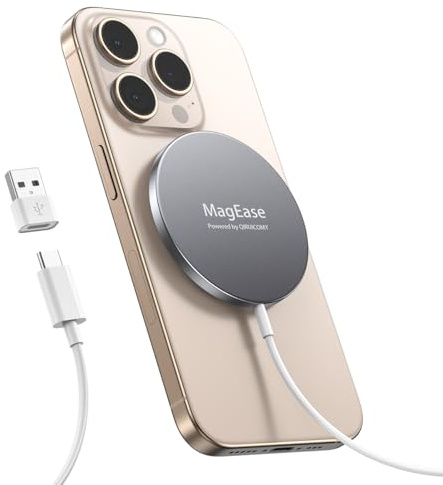 Chargeur sans Fil Magnétique pour iPhone 15W, Chargeur Rapide Compatible avec Mag-Safe pour iPhone 17/16/15/14/13/12/11/X/XS/XR/AirPods 4/3/2/Pro-Gris
