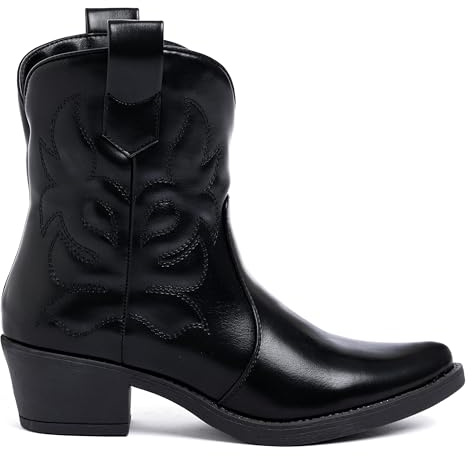 URBAN ROSA Stivali Texani Donna Western Stivaletti Cowboy con Tacco Largo Design Vintage Elegante A31 (NERO, 41 EU, Adulto, 41, Numero, Sistema Taglie Calzature EU, Media)