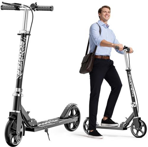 fanado Scooter für Kinder 8–12 Jahre, Jugendliche & Erwachsene – Leicht, klappbar, 200 mm große Räder, Handbremse & Klingel, bis 100 kg belastbar, ideal für Schule, Campus und Parkfahrten - Schwarz