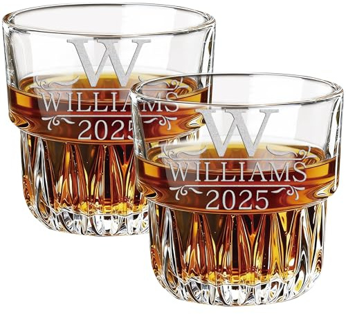 Fxinxi Vaso de whisky grabado personalizado para hombre, vasos de rocas personalizados con nombre e inicial, para regalos del día del padre y cumpleaños