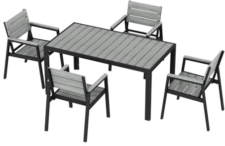 JUMMICO Set Giardino in Alluminio Effetto Legno : Tavolo + 4/6/8 Sedie. Robusto, Resistente alle Intemperie, Facile da Pulire. Perfetto per Terrazza, Giardino o Piscina