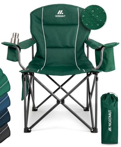 NORDMUT® Campingstuhl faltbar XXL – Stabiler Klappstuhl Camping 200 kg Belastung – bequemer Angelstuhl inkl. praktischer Kühltasche & Getränkehalter