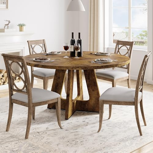 Thaookte Tavolo da pranzo rotondo per 4-6 persone, tavolo da pranzo da 120 cm con base in legno, tavolo da cucina salvaspazio per sala da pranzo, cucina, soggiorno, 120 x 120 x 75 cm