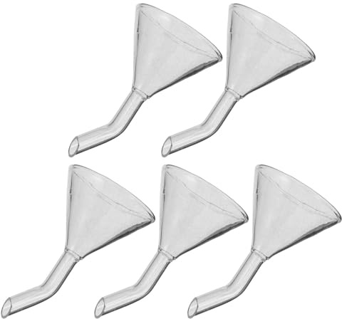 Toyvian Embudo de Vidrio Transparente para Llenado de Aceite de Queroseno, Cuello Curvo 40mm, Set de 5 Unidades para Recarga Precisa en Lámparas de Hogar, Camping y Laboratorio