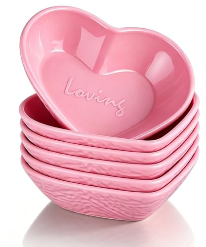 HOMQUEN Dip-Schälchen, 90 ml Sojasauce-Schälchen, robuste kleine Kunststoffschalen 6er-Set, rosa herzförmige Mini-Vorspeisenteller für Soßen, Sojasauce,Gewürze,Beilagen,Sushi, Ketchup und Grillpartys