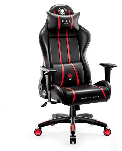 Diablo X-One 2.0 Gaming Stuhl XXL für große Menschen mit Lendenkissen | Gaming Chair XL aus HDS-Kunstleder mit Kopfstütze, Armlehnen, 140° Rückenlehne, Wippfunktion und Dual-Layer-Sitz