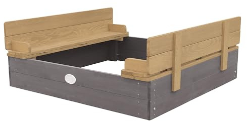 AXI Sandkasten Ella aus Holz mit Deckel | Sand Kasten in Grau mit Sitzbank & Abdeckung für Kinder | 100 x 95 cm