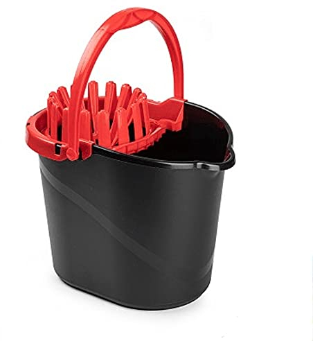 CABLEPELADO Cubo Fregona Escurrefacil, Cubo para Fregar, 31,5 cm Altura x 29 cm Fondo, Escurridor, Capacidad 14 litros, Plástico PP5, Fabricado en España, Negro y Rojo