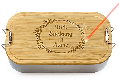 Print Royal Brotdose mit Gravur selbst gestalten - Kleine Stärkung - mit Name personalisieren - Geschenk Familie, Freunde, Geburtstag, Schule, Camping - Lunchbox, Holzdeckel, BPA-frei, 600 ml