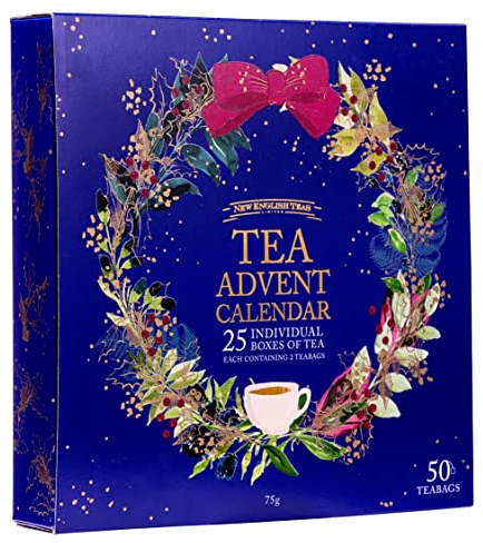New English Teas Christmas Tea Advent Calendar – 50 Premium Teabags – 5 Festive Tea Blends – Black Tea, Apple, Rosehips & Hibiscus, Herbal Infusion and Gingerbread