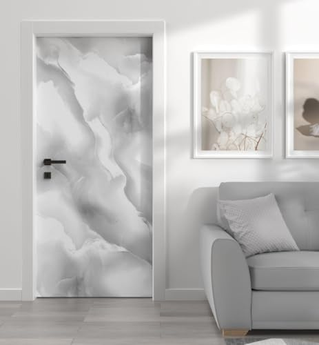MyMaxxi - Tür bekleben mit Türtapete Türposter Türfolie Selbstklebend 90x200 Marmor Bruch hell - Tür verschönern Türaufkleber Türklebefolie Stein Wand weiß 90 x 200 cm