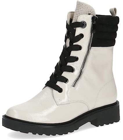 CAPRICE Damen Stiefeletten zum Schnüren Memotion Lack mit Reißverschluss Weite G, Weiß (Snow/Black), 40 EU