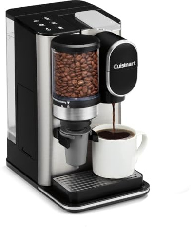 Cuisinart Single-Serve Coffee Maker + Coffee Grinder with 8, 10, and 12 oz. Serving Size, Compatible with Single-Cup Pods, 48-Ounce Removable Reservoir, Stainless Steel, DGB-2SS