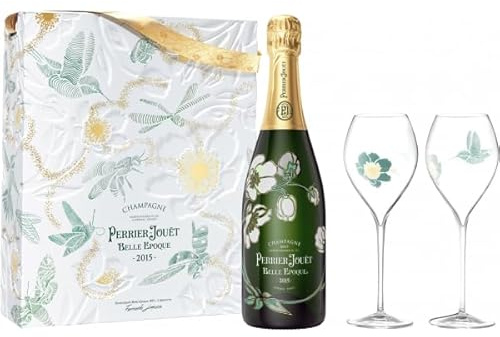 Champagne Perrier Jouët Belle Epoque Millésimé 2015 EDIZIONE LIMITATA Fernando Laposse Confezione 2 Flûtes con Bottiglia da 75 cl - Idea Regalo - Belle Epoque Millésimé 2015 Champagne Perrier Jouët