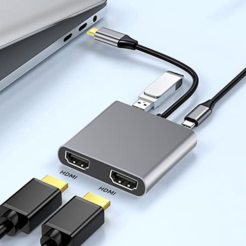 Adaptador USB C a doble HDMI, convertidor tipo C a doble HDMI (4K @ 60Hz)/USB3.0/carga PD, estación de acoplamiento USB-C para Dell XPS,Macbook Pro