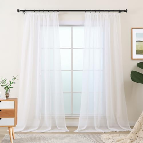 L.Z.E Vorhänge Weiß für Wohnzimmer, Gardinen Weiss mit Kräuselband für Schienensystem, Transparent Schiene Gardine Vorhang für Schlafzimmer Fenster, 2er Set Stores Modern 225 cm Lang