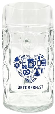 Hofbräuhaus München Bierkrug | Maßkrug | Bierglas Original Krug mit HB Wappen und Traditionellen Schriftzug Isarseidel Oktoberfest Herz 1L